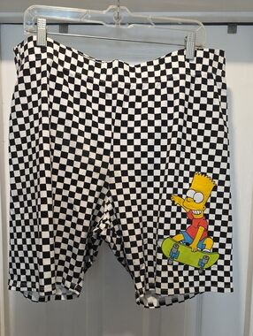 Black & White Checkered Shorts with Bart Simpson Skate Graphic